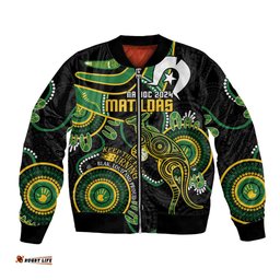 Custom Matildas NAIDOC Week Bomber Jacket Australia Kangaroo Keep The Fire Burning - Black