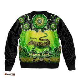 Personalised Australia Capricorn Goanna Zodiac Bomber Jacket Auz Astrology Aboriginal - Green