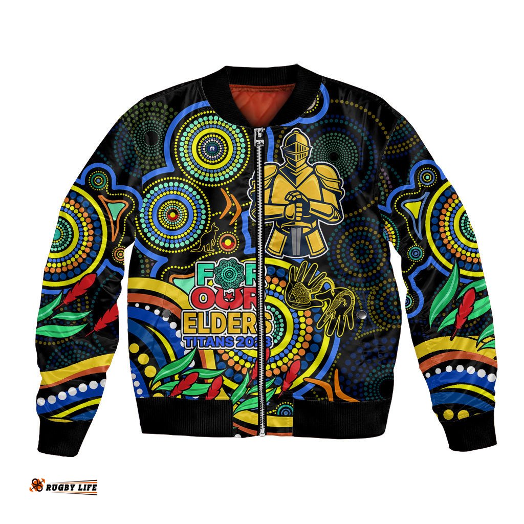 Titans Rugby Aboriginal Art Bomber Jacket NAIDOC Indigenous Tribal