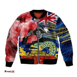 Custom Personalised ANZAC Eels Rugby Bomber Jacket We Shall Remember