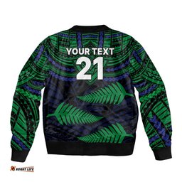 Custom Warriors Rugby Bomber Jacket Aotearoa Fern Polynesian Pattern
