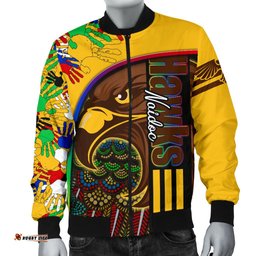 Custom Personalised Pride Hawks Men's Bomber Jacket Hawthorn Naidoc Week Aboriginal Version Special