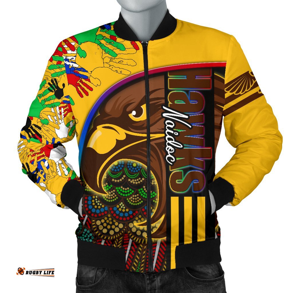 Custom Personalised Pride Hawks Men's Bomber Jacket Hawthorn Naidoc Week Aboriginal Version Special