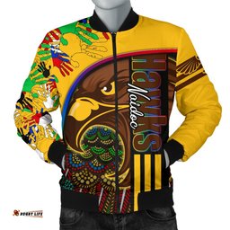Custom Personalised Pride Hawks Men's Bomber Jacket Hawthorn Naidoc Week Aboriginal Version Special