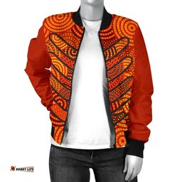 Aboriginal Women's Bomber Jacket - Aboriginal Boomerangs And Dot Circle
