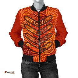 Aboriginal Women's Bomber Jacket - Aboriginal Boomerangs And Dot Circle