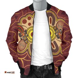 Aboriginal Men's Bomber Jacket, Indigenous Lizard Dot Painting Art