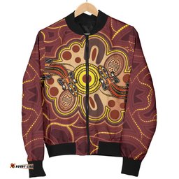 Aboriginal Men's Bomber Jacket, Indigenous Lizard Dot Painting Art