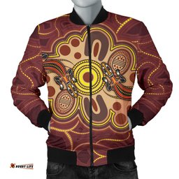 Aboriginal Men's Bomber Jacket, Indigenous Lizard Dot Painting Art