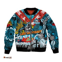 Personalised Sharks ANZAC Day Bomber Jacket Aboriginal Rising Sun