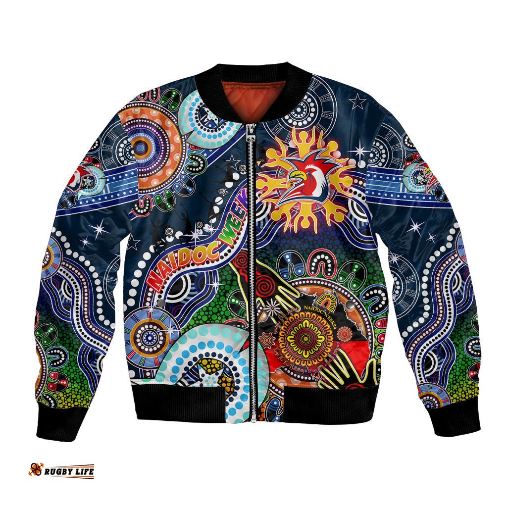 Personalised Roosters NAIDOC Week 2024 Bomber Jacket Australia Aboriginal Dot Painting