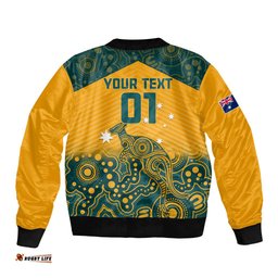 Custom Australia Rugby Bomber Jacket Wallabies Aboriginal Pattern