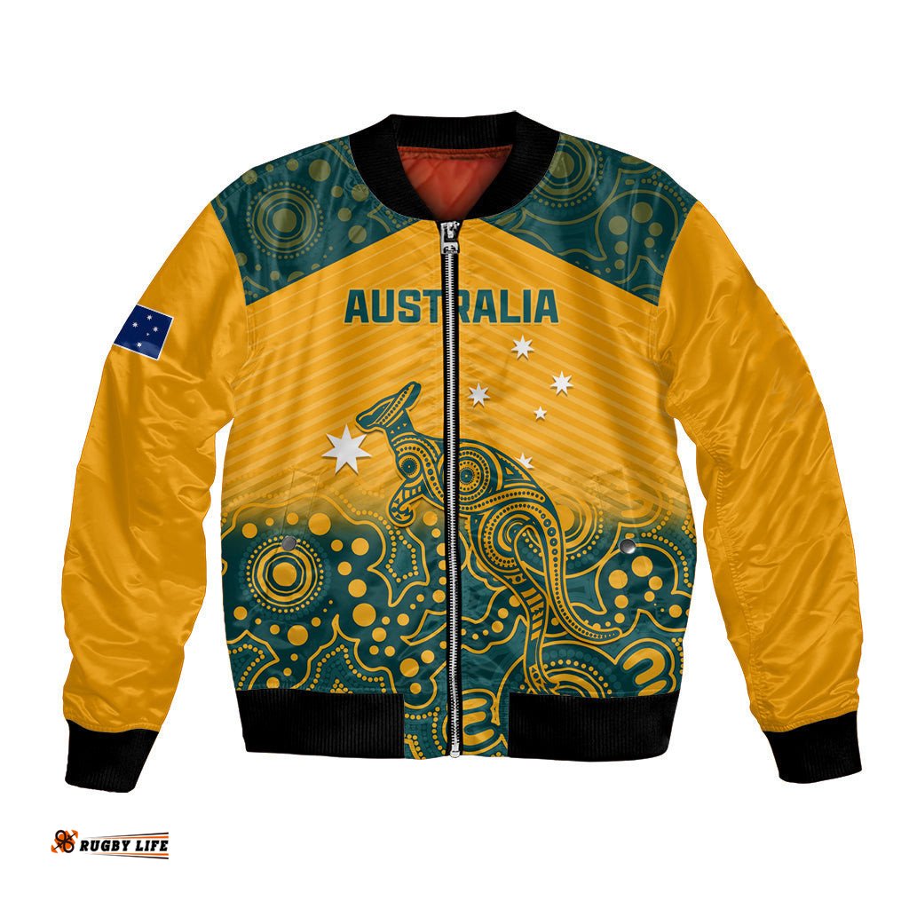 Custom Australia Rugby Bomber Jacket Wallabies Aboriginal Pattern