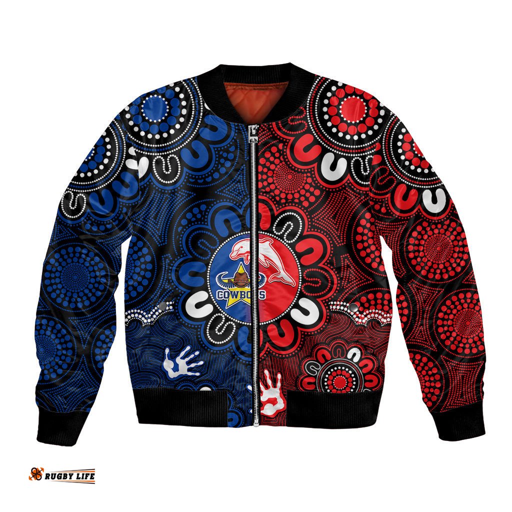 NRL Dolphins Combine Cowboys Rugby Bomber Jacket Indigenous Aboriginal Style