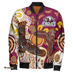 Sea Eagles Aboriginal Rugby Bomber Jacket - Double Sea Eagles With Tribal Sun And Footprints RLT13