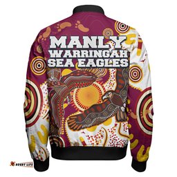 Sea Eagles Aboriginal Rugby Bomber Jacket - Double Sea Eagles With Tribal Sun And Footprints RLT13