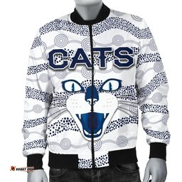 Geelong Men Bomber Jacket Cats Indigenous - White
