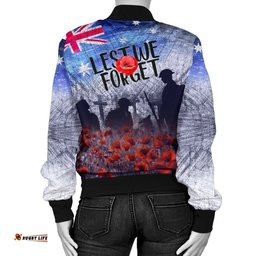 Custom Text Anzac Day Women's Bomber Jacket - Lest We Forget Vintage Poppies