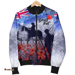 Custom Text Anzac Day Women's Bomber Jacket - Lest We Forget Vintage Poppies