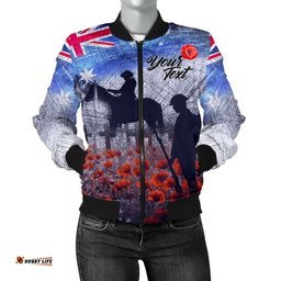 Custom Text Anzac Day Women's Bomber Jacket - Lest We Forget Vintage Poppies