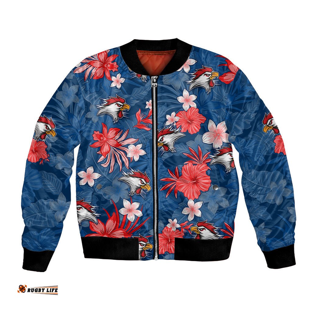 Custom Roosters Rugby Bomber Jacket Beautiful Floral Pattern Spring Summer Vibe