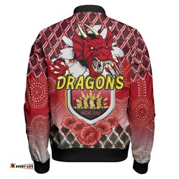 St.George Rugby Bomber Jacket - Aboriginal And Anzac Day With Dragons Poppy Flower Patterns Bomber Jacket