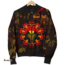 Custom Aboriginal Women's Bomber Jacket - Australia Map and Indigenous Flag