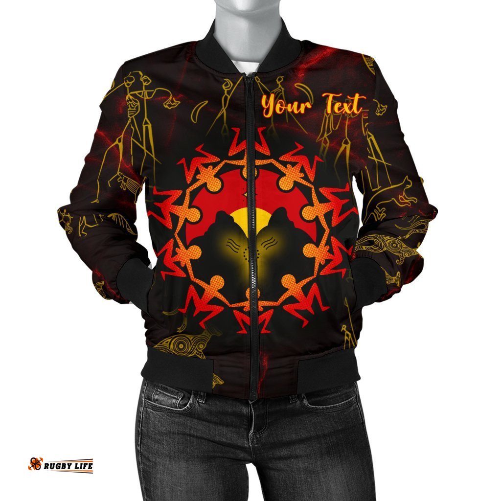 Custom Aboriginal Women's Bomber Jacket - Australia Map and Indigenous Flag