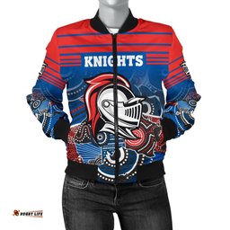 Custom Personalised Knights Women's Bomber Jacket Newcastle Aboriginal Horizontal Style