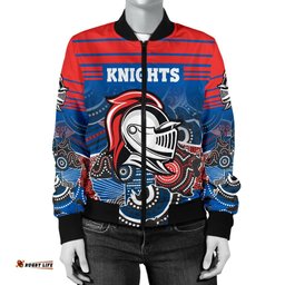 Custom Personalised Knights Women's Bomber Jacket Newcastle Aboriginal Horizontal Style