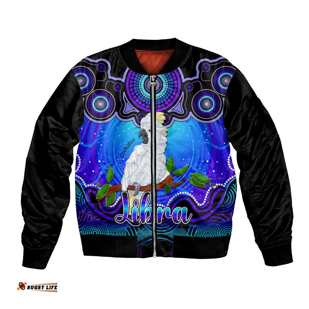 Personalised Australia Libra Cockatoo Zodiac Bomber Jacket Auz Astrology Aboriginal - Blue