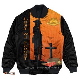 Custom Anzac Day Lest We Forget Soldier Standing Guard Bomber Jacket