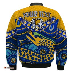 Custom Text and Number Eels Rugby Bomber Jacket Aboriginal and Polynesia Parramatta