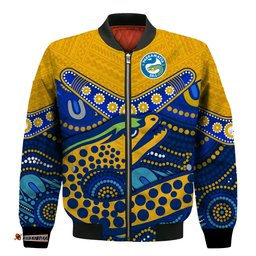 Custom Text and Number Eels Rugby Bomber Jacket Aboriginal and Polynesia Parramatta