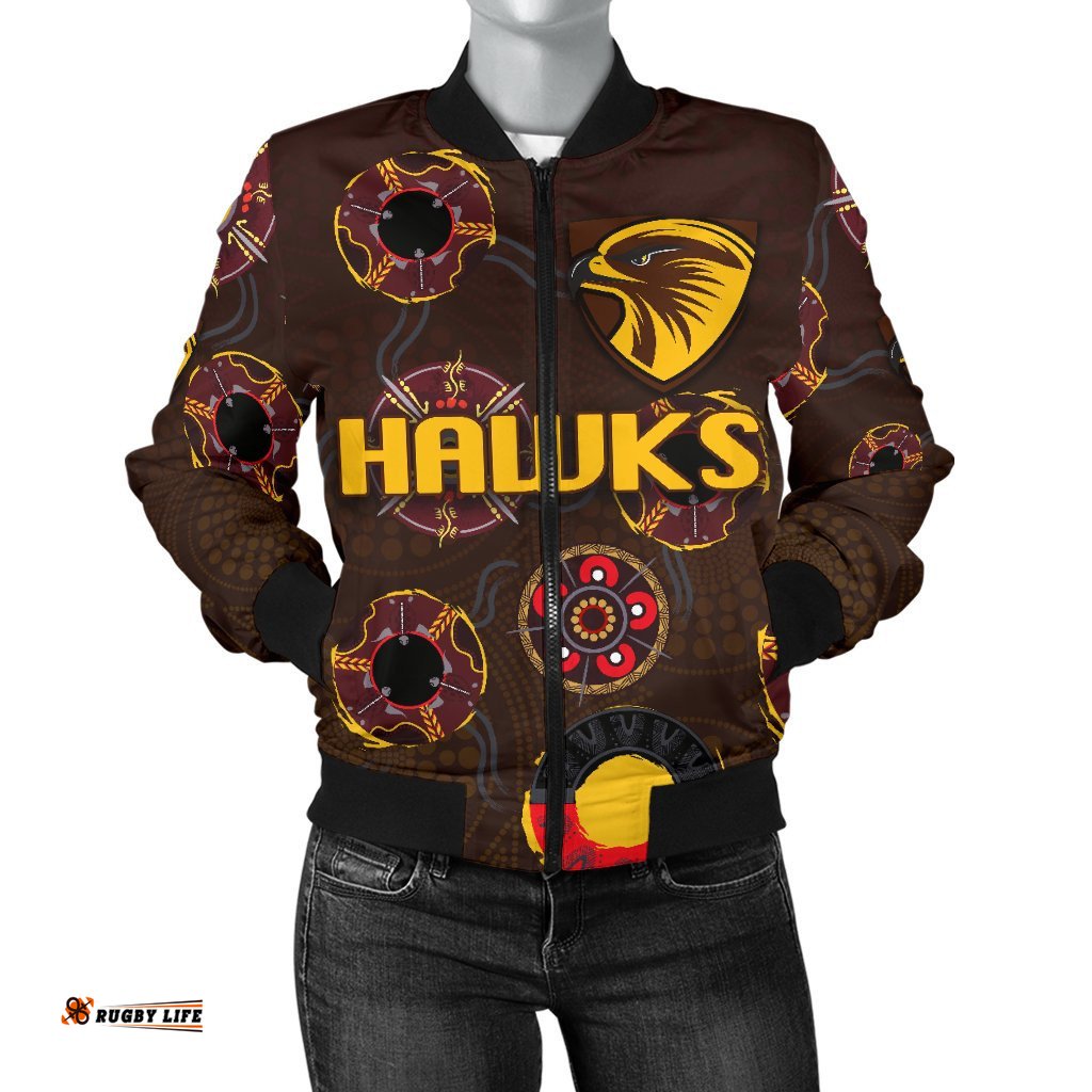 Hawthorn Women's Bomber Jacket Hawks Indigenous - Brown