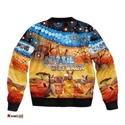 Australia Kangaroo Aboriginal Camping Bomber Jacket Aussie Outback Camping with Beer