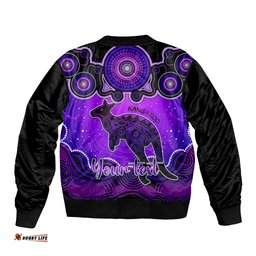 Personalised Australia Aries Kangaroo Zodiac Bomber Jacket Auz Astrology Aboriginal - Purple