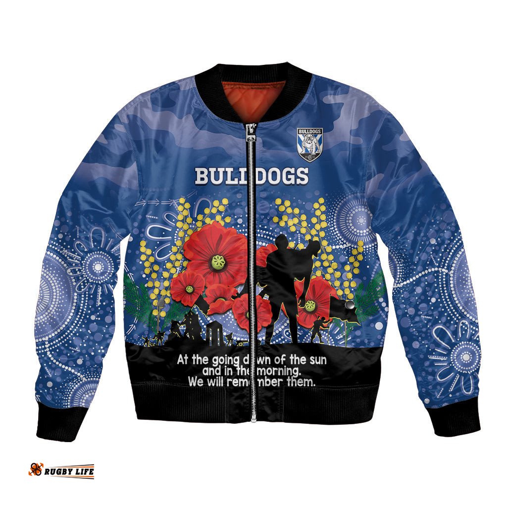 Custom Bulldogs Football ANZAC Bomber Jacket Gallipoli Camouflage With Poppies
