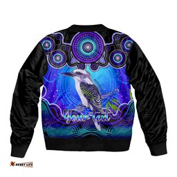 Personalised Australia Sagittarius Kookaburra Zodiac Bomber Jacket Auz Astrology Aboriginal - Blue