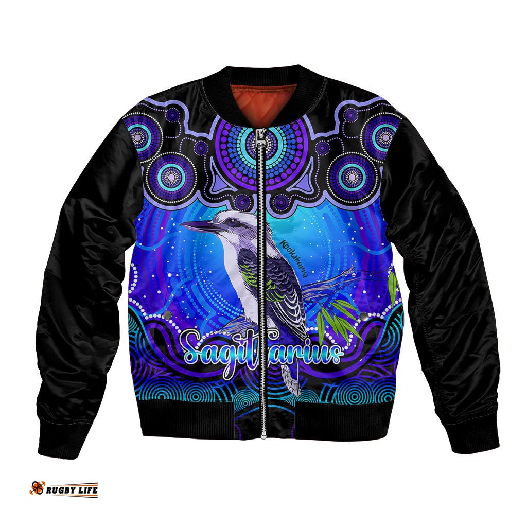 Personalised Australia Sagittarius Kookaburra Zodiac Bomber Jacket Auz Astrology Aboriginal - Blue