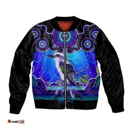 Personalised Australia Sagittarius Kookaburra Zodiac Bomber Jacket Auz Astrology Aboriginal - Blue