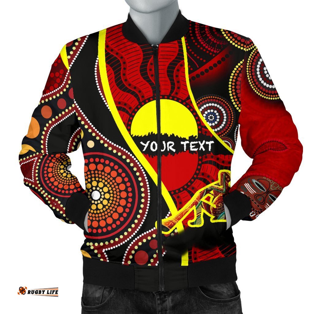 Custom Men's Bomber Jacket - Australia Aboriginal Dots With Didgeridoo