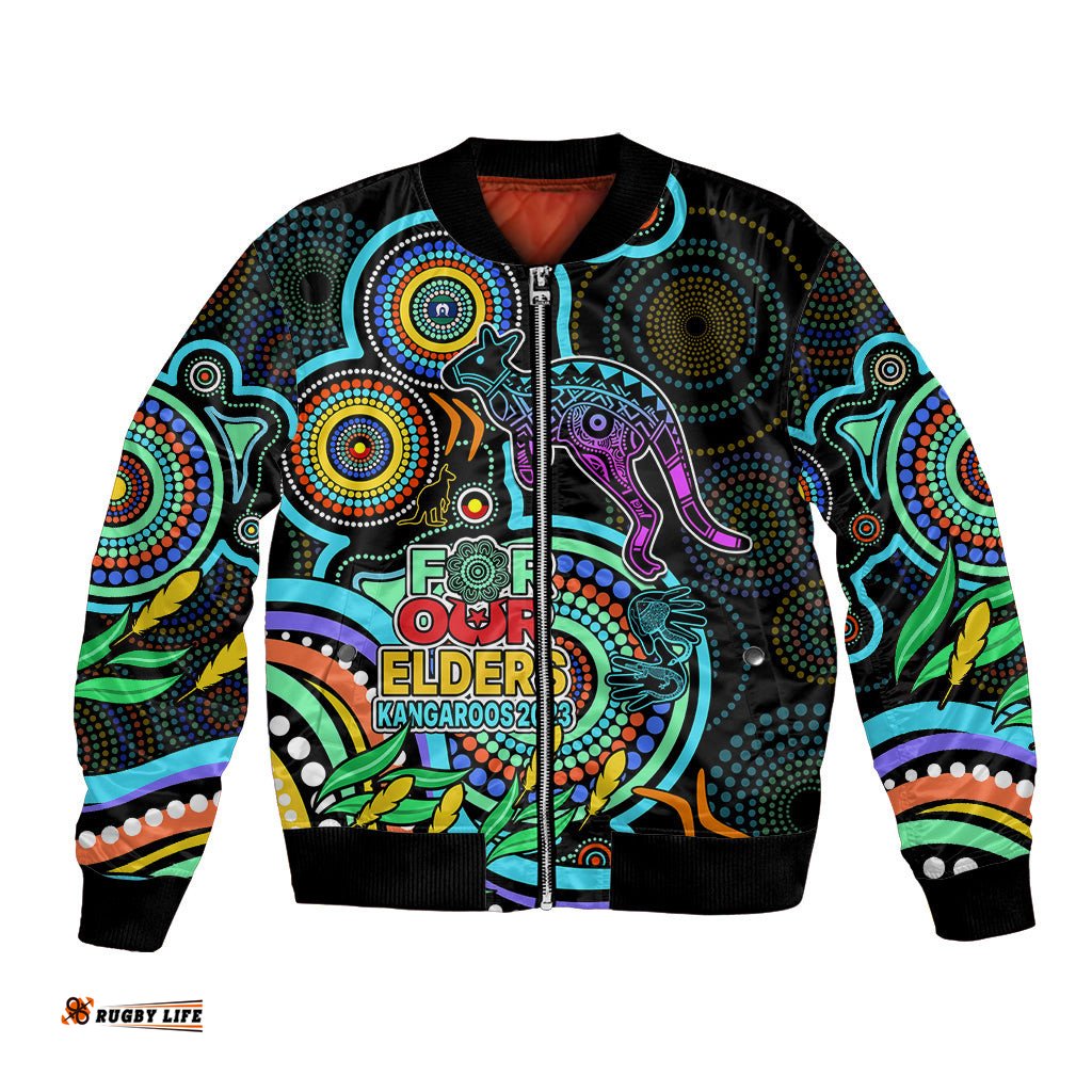 Custom Kangaroos Football Aboriginal Art Bomber Jacket NAIDOC Indigenous Tribal