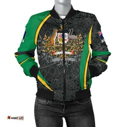 Custom Text Bomber Jacket - Australia Coat of Arms Aussie Spirit Green