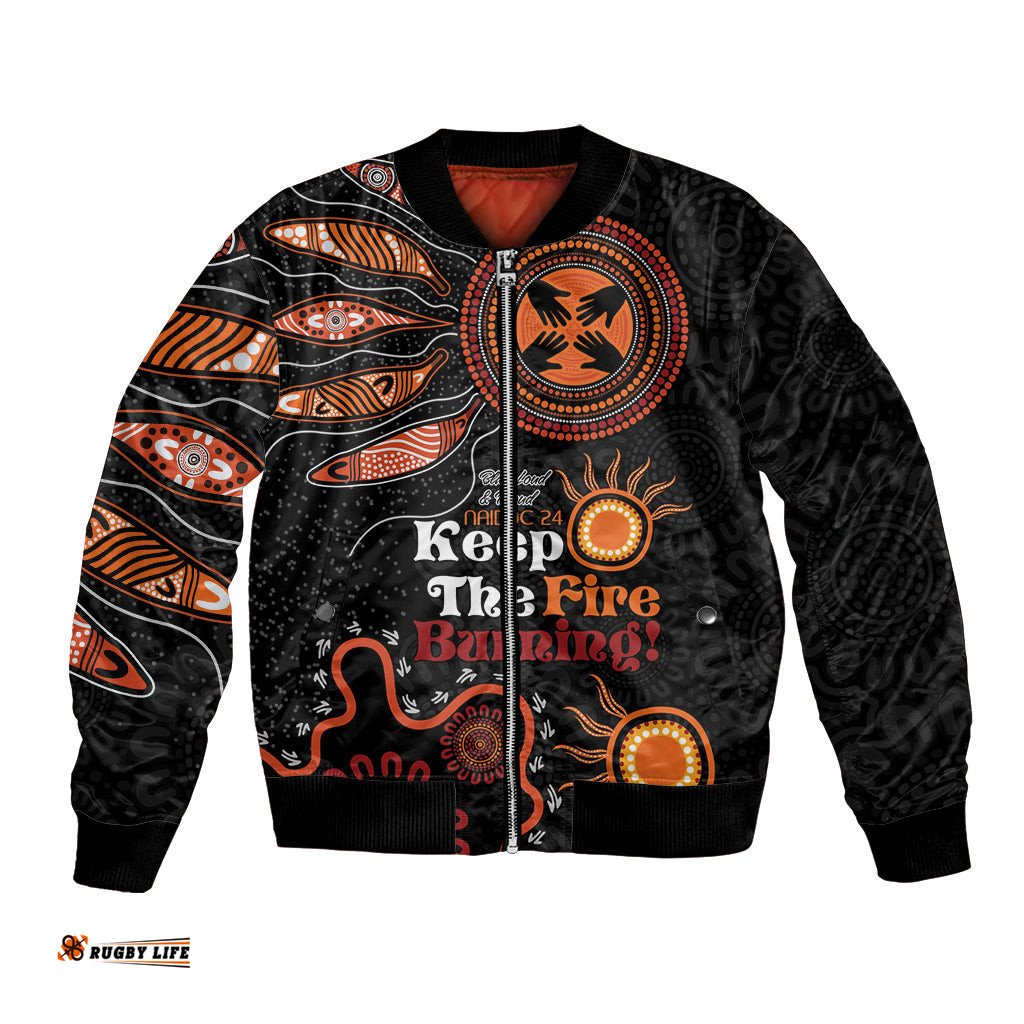 Australia NAIDOC 2024 Bomber Jacket Keep the Fire Burning Aboriginal Art