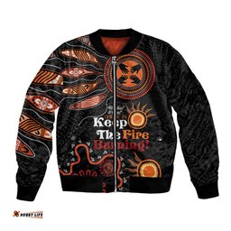Australia NAIDOC 2024 Bomber Jacket Keep the Fire Burning Aboriginal Art