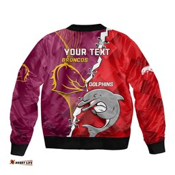 Custom Personalised Broncos Mix Dolphins Rugby Bomber Jacket Sporty Style