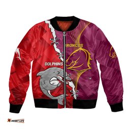 Custom Personalised Broncos Mix Dolphins Rugby Bomber Jacket Sporty Style