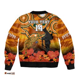 Custom Text And Number Wallabies Rugby ANZAC Bomber Jacket Aboriginal Camouflage Lest We Forget