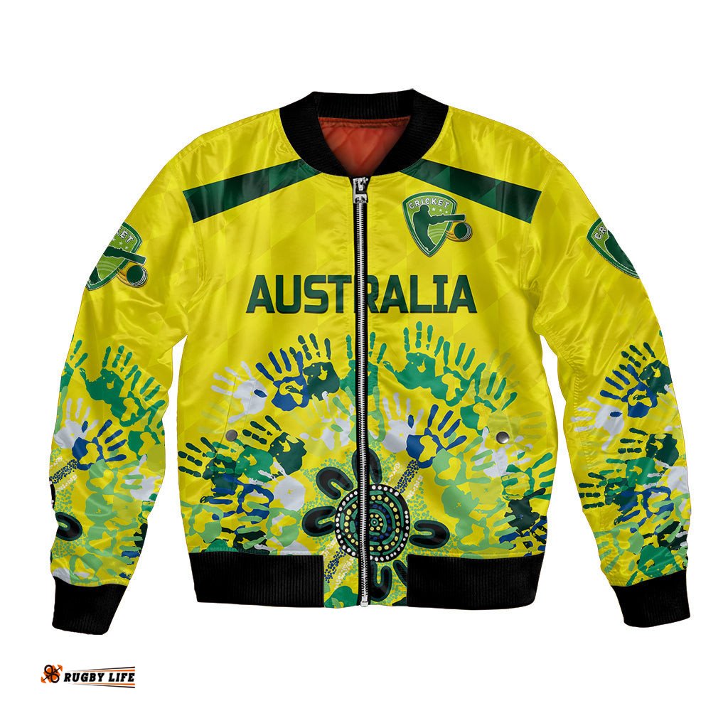 Custom Personalised Australia Cricket Bomber Jacket Aboriginal Style Unique - Yellow